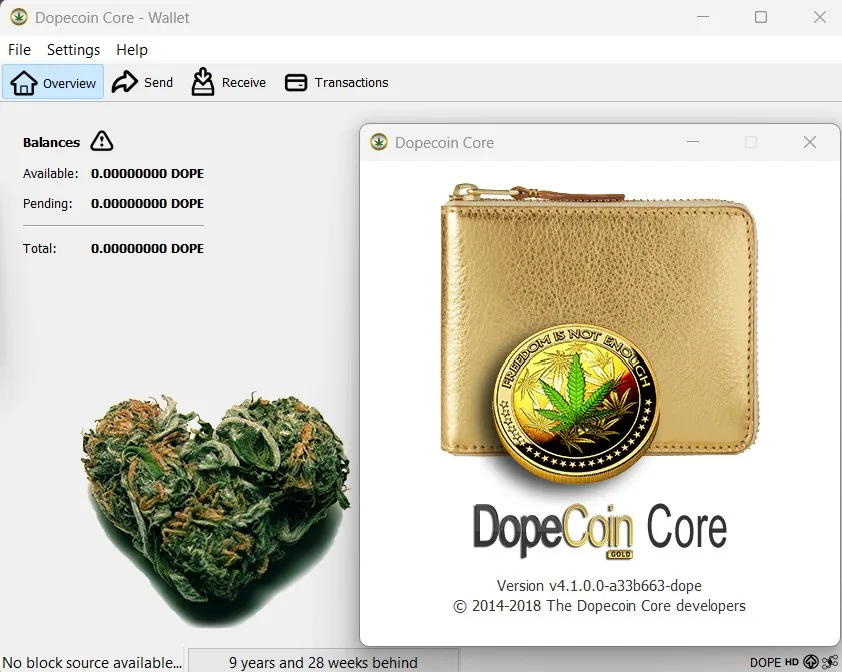 The DopeCoin Core wallet, the official DOPE cryptocurrency wallet