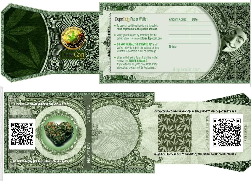 The DopeCoin paper wallet for storing DOPE offline