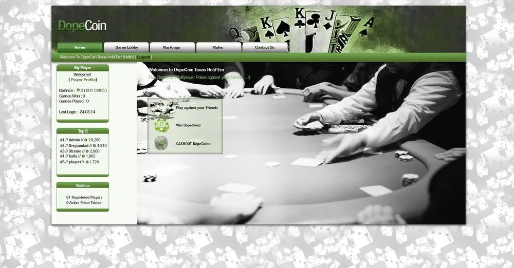 DopeCoin Texas Hold'Em, a community poker game built on DOPE