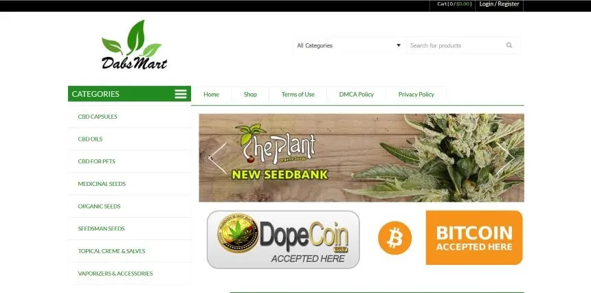 DopeCoin accepted at DabsMart, a storefront taking DOPE cryptocurrency