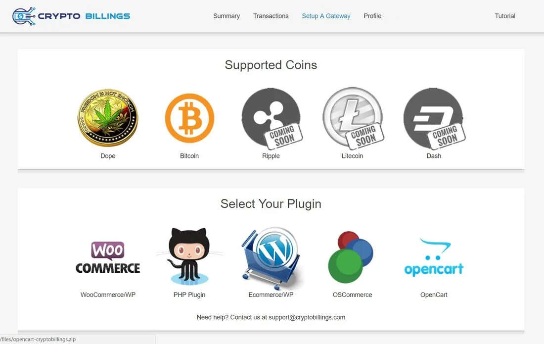 Crypto Billings, a payment gateway that supported DopeCoin (DOPE)